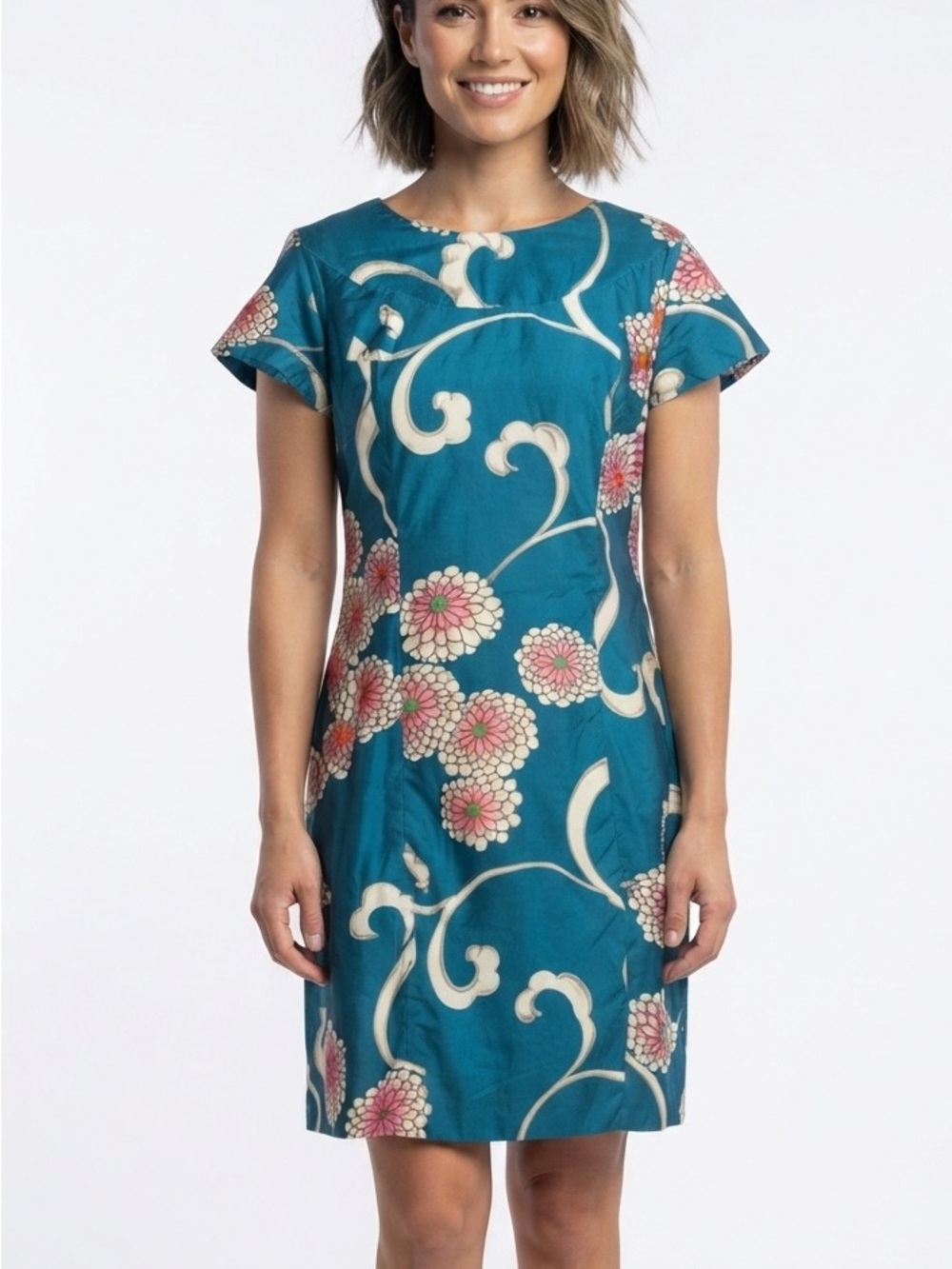UI-MAIKAI Vintage Floral Dress Cap Sleeves Knee Length Mod 70’s 60’s Size Medium